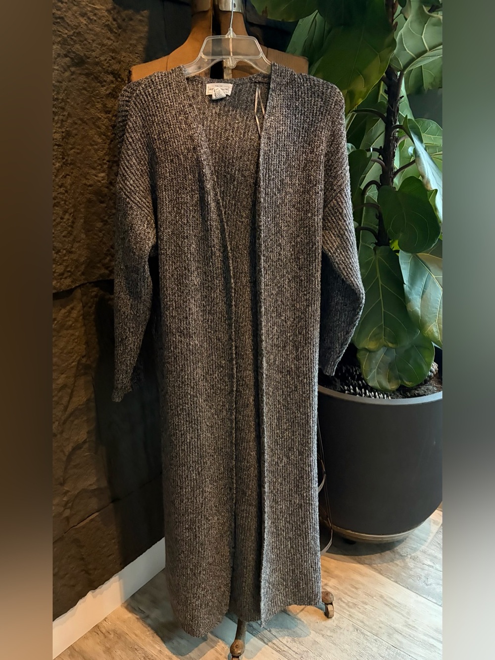 For The Republic Long Open-Front Gray Knit Cardigan
